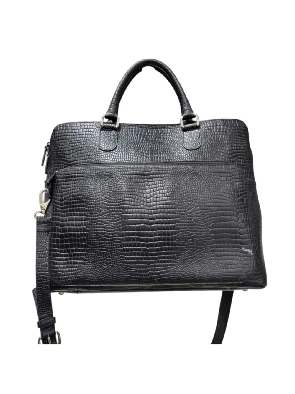 Levenger Crocodile Embossed Genuine Leather Messenger Briefcase Crossbody Bag